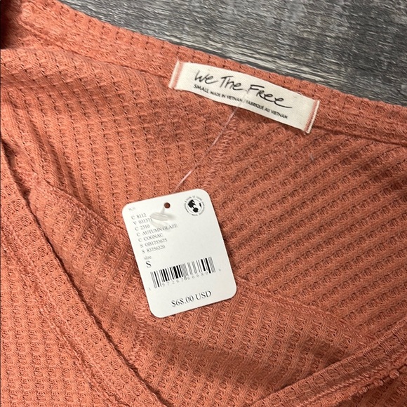 V-Neck Waffle Knit long sleeve flowy top we the free people cognac - Picture 2 of 3